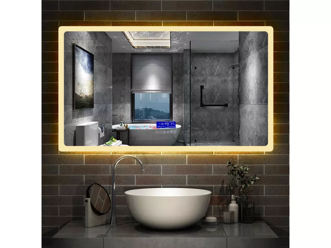 Miroir Salle de Bain Anti-buée LED 160 x 80 cm de 3 Couleurs avec Bluetooth, Horloge Aica