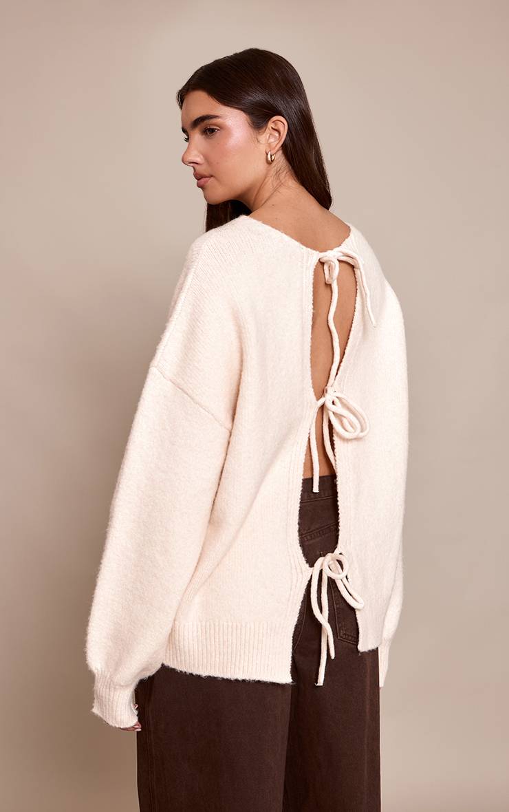 Crème Cardigan Oversize Avec Liens Dans Le Dos