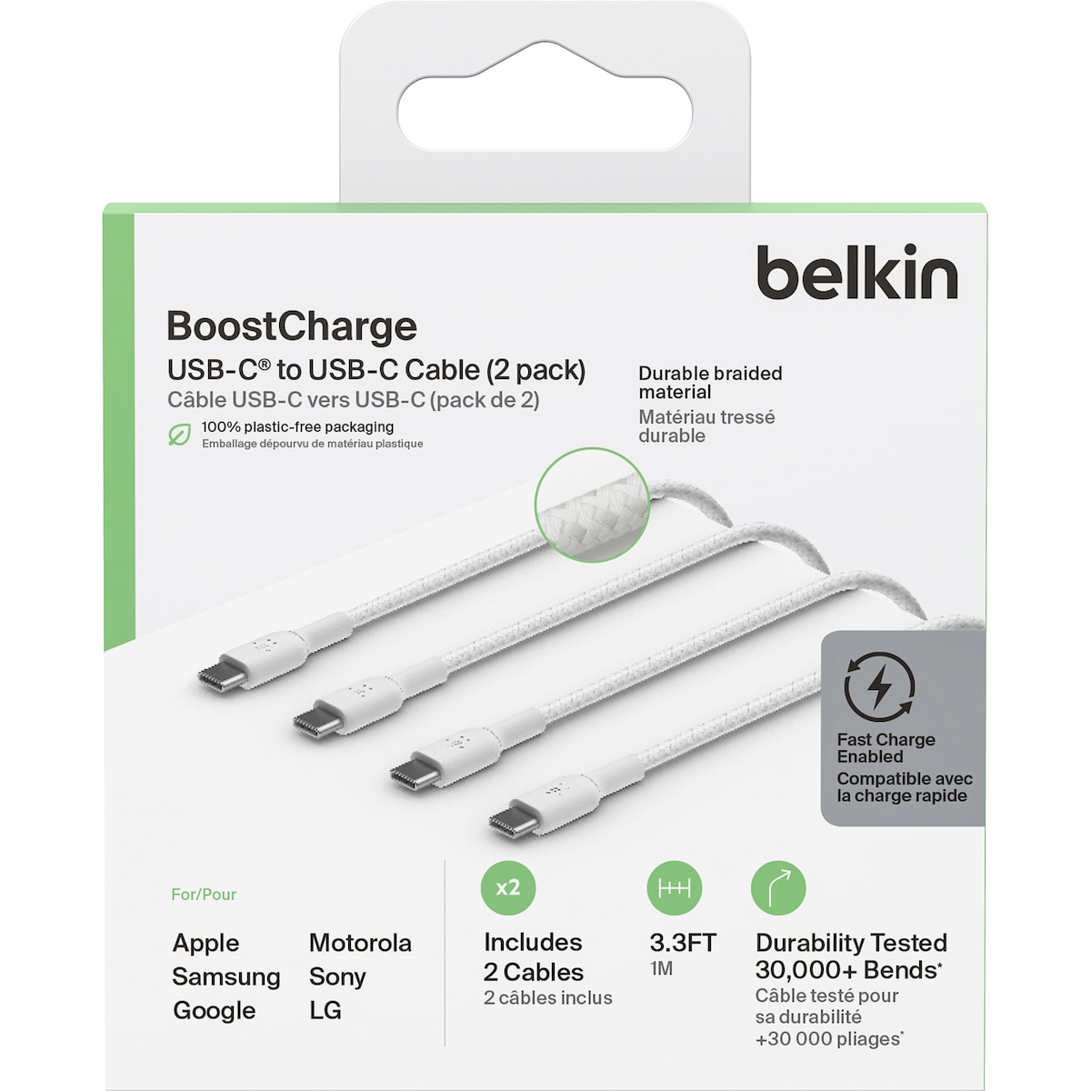 Belkin Twin USB-C til USB-C kabel 2 x 1m (hvit/2-pk)