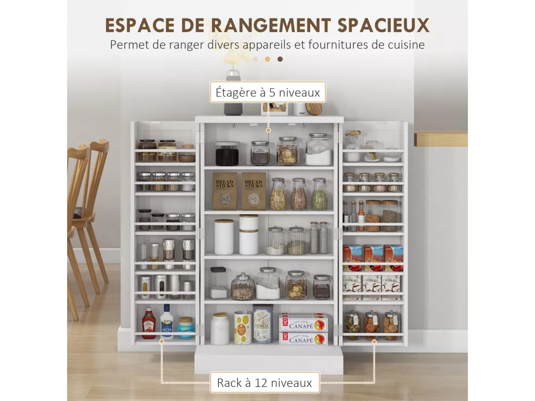 Armoire de cuisine 2 portes total 14 étagères - dim. 60L x 30l x 104H cm - MDF blanc