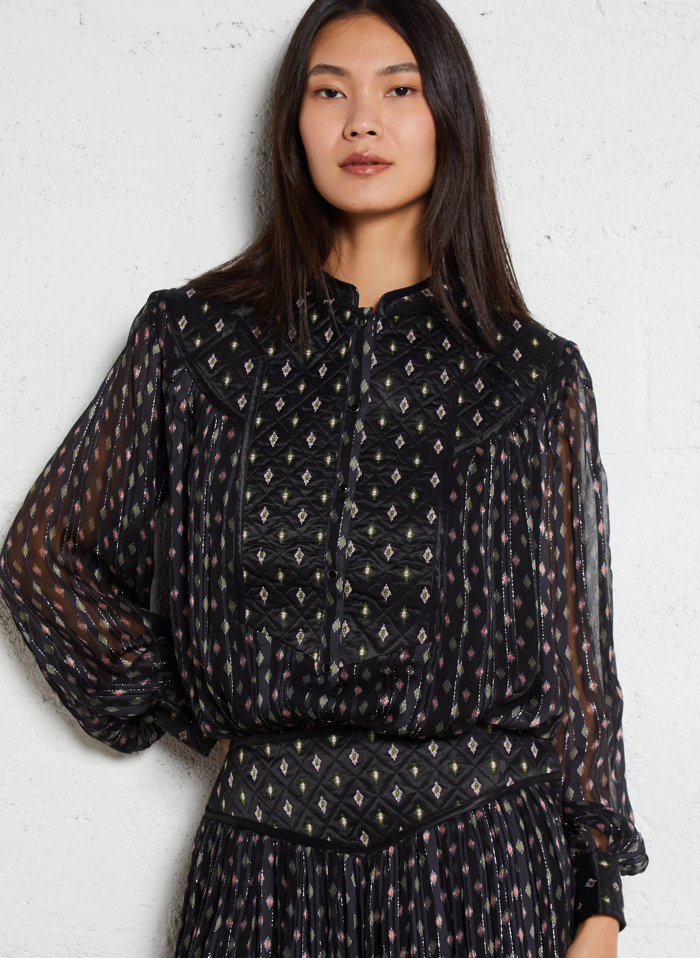 CONNI - Chemise épaulettes avec motifs | Noir