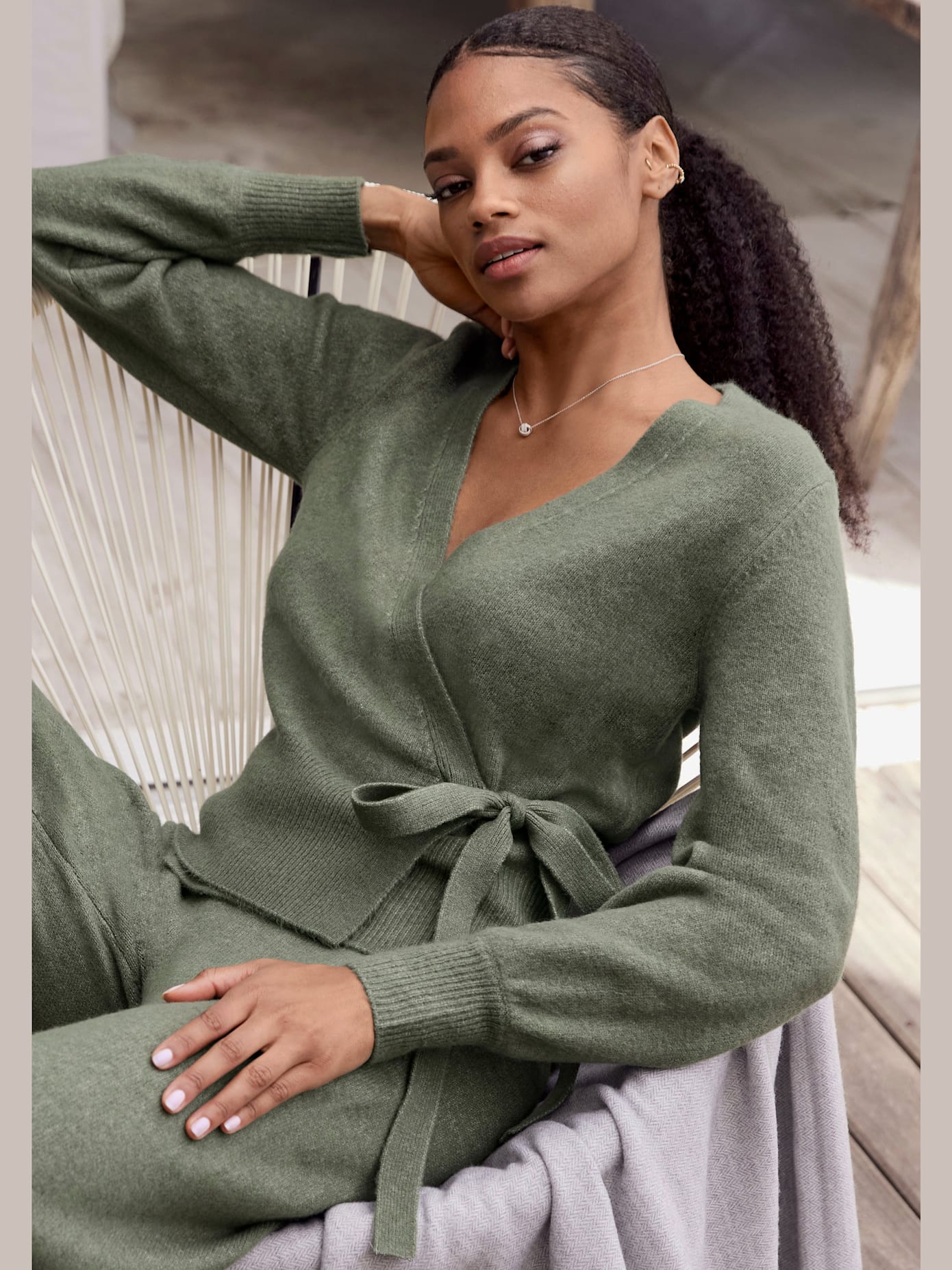 Veste cache-cœur en tricot veste en tricot douce à nouer