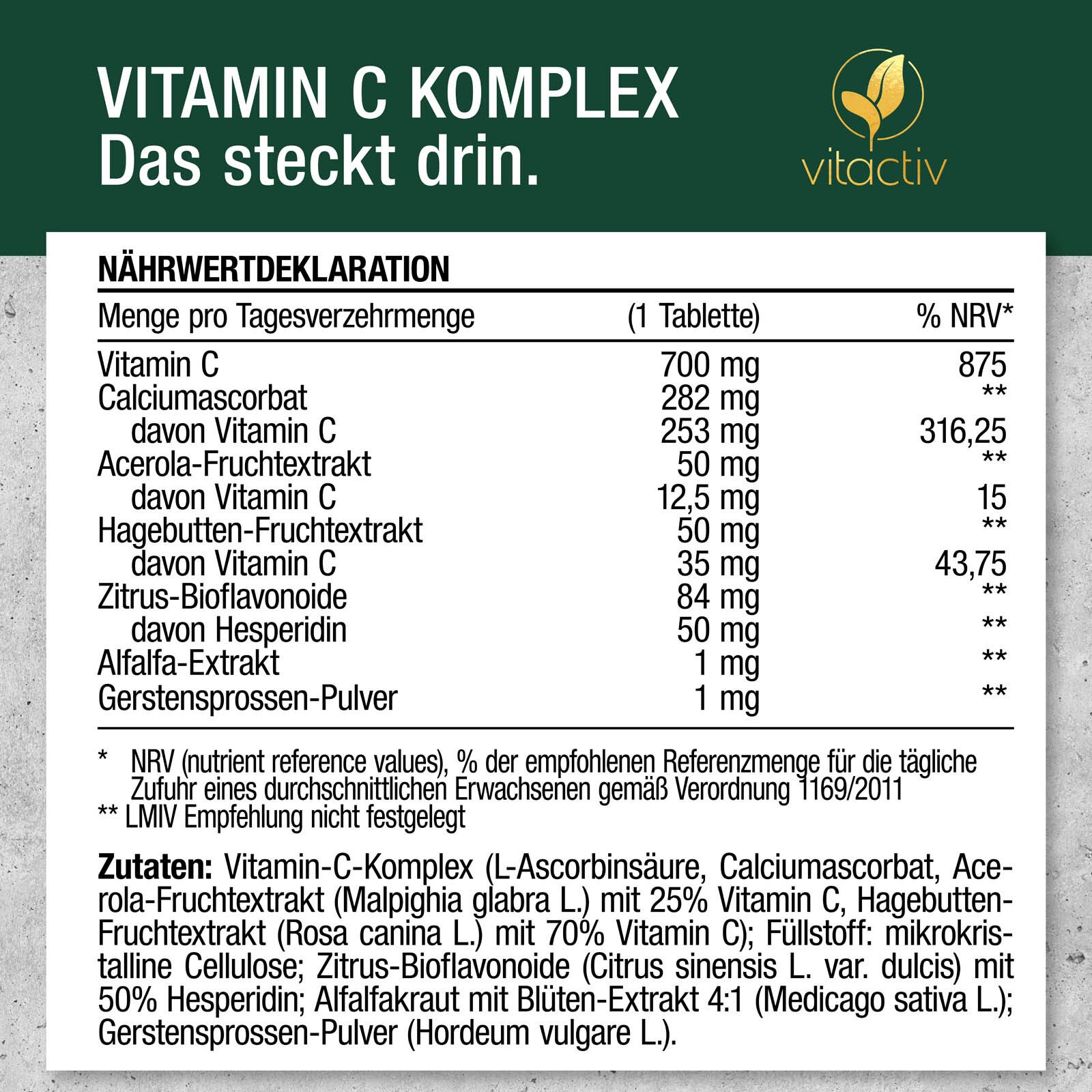 vitactiv VITAMIN C KOMPLEX Tablette vegan