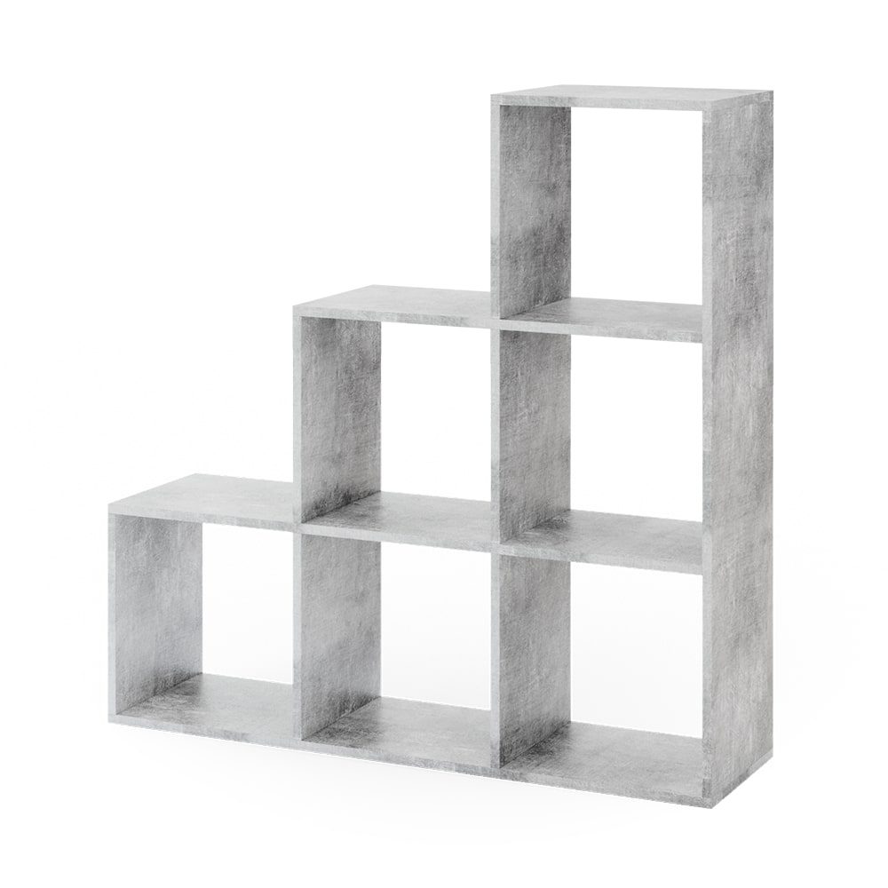 VICCO Treppenregal 6 Fächer Grau Beton - Raumteiler Stufe Bücherregal Aktenregal