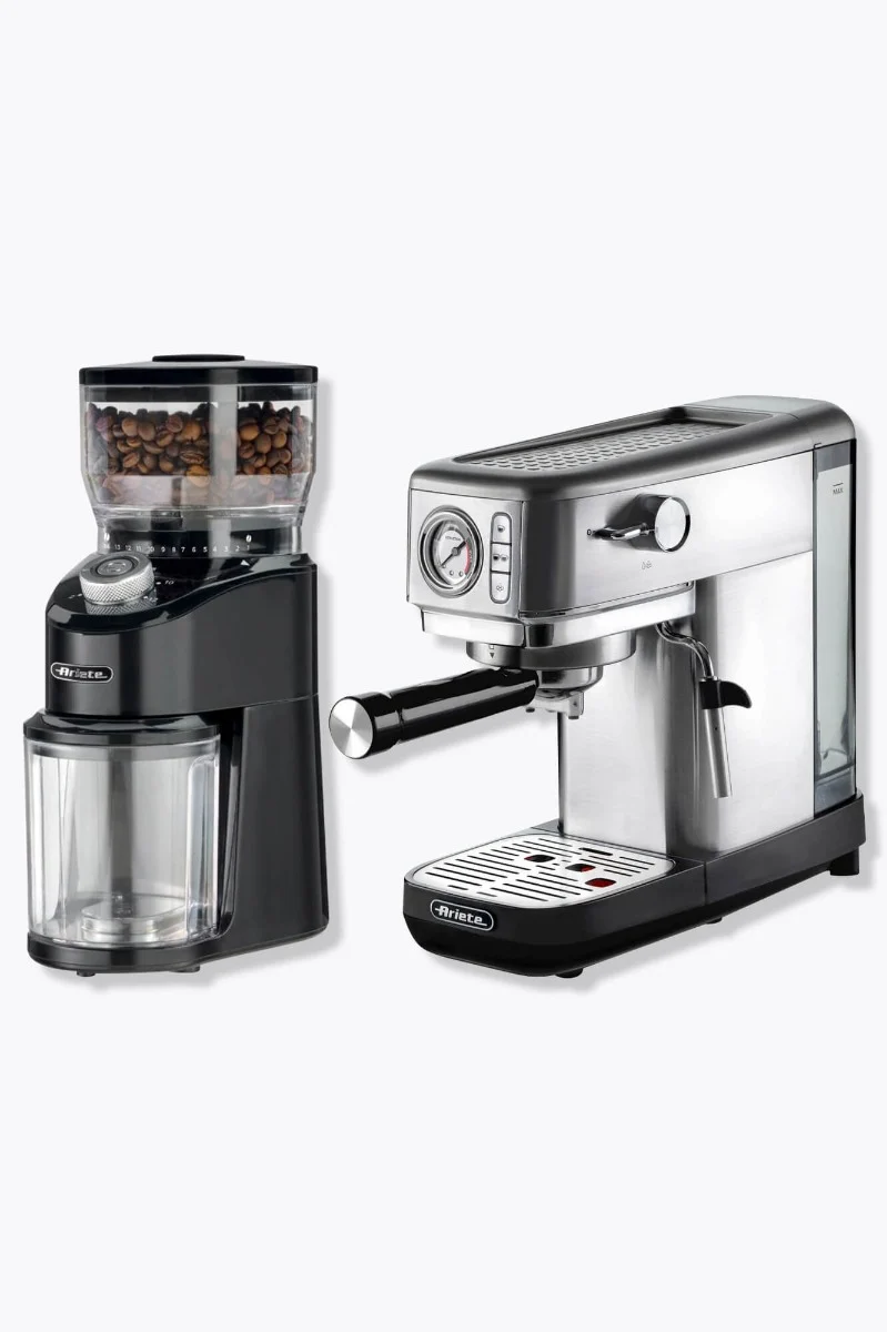 Ariete Moderna Slim, Edelstahl + Ariete Coffee Grinder 3023, schwarz