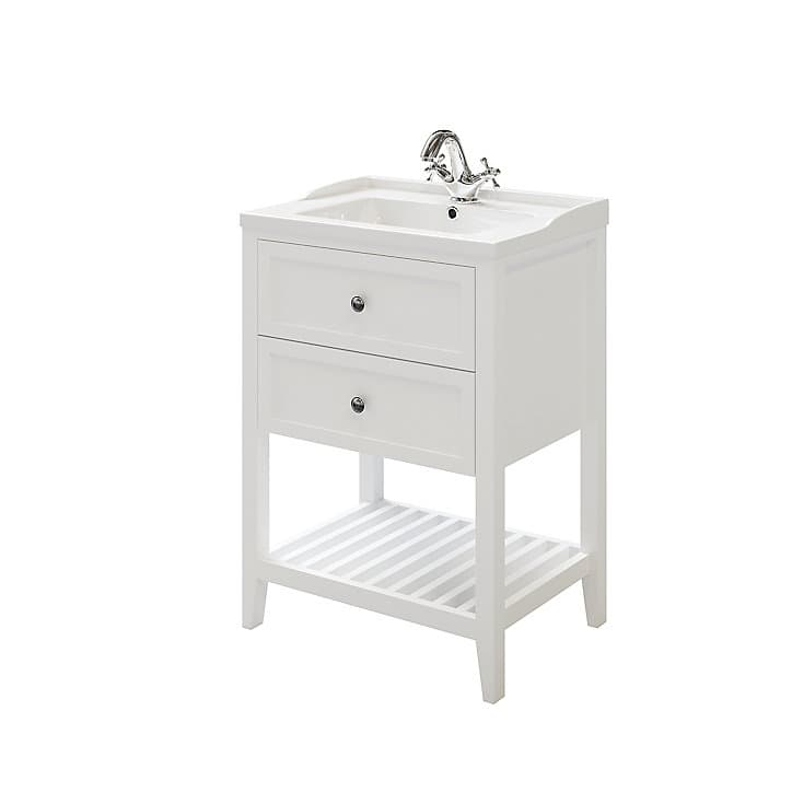 Ensemble l. 60 cm meuble sous vasque Perma blanc à poser + plan vasque Lana céramique blanc