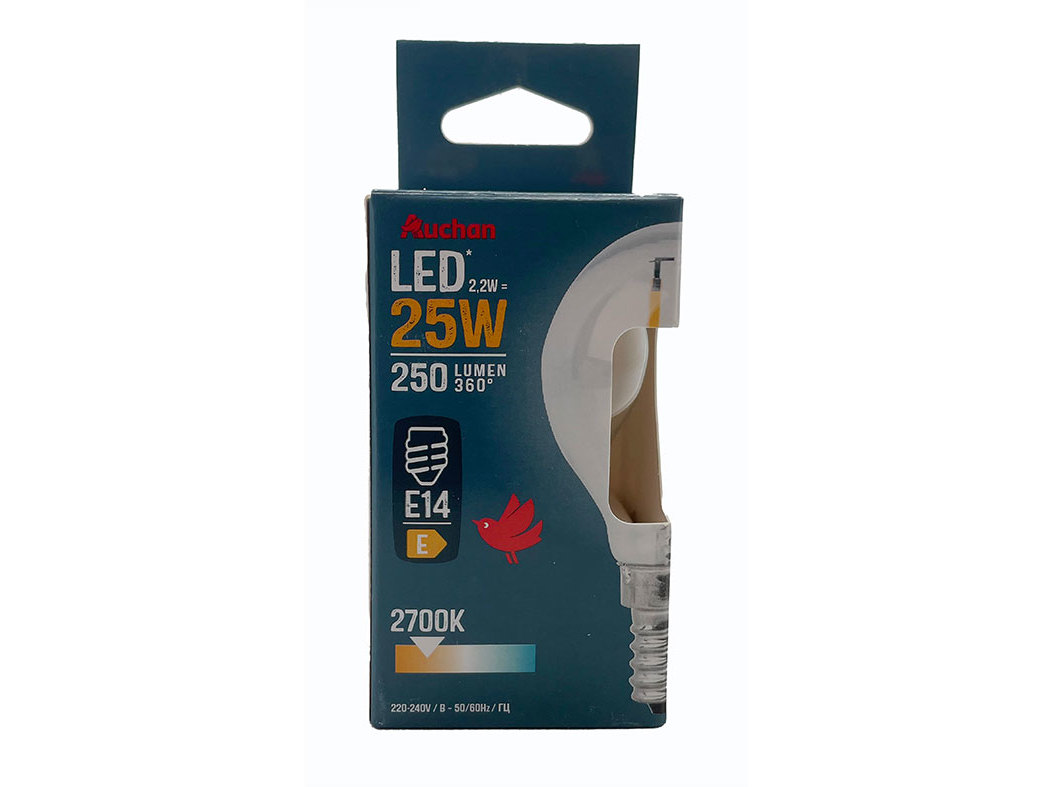 LÂMPADA LED ESFÉRICA AUCHAN E14 25W LUZ AMARELA