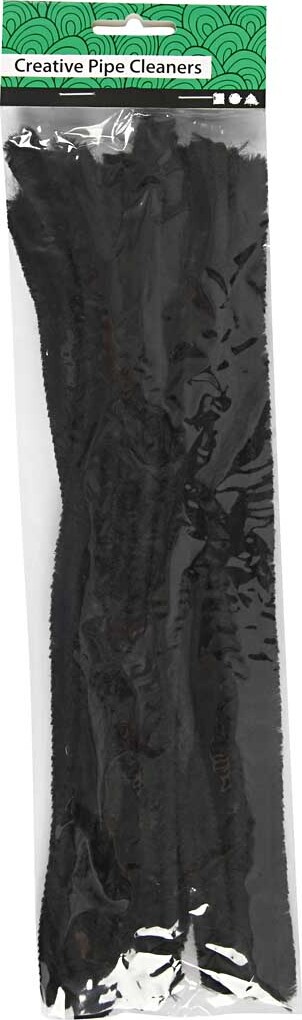 Chenille - L 30 CM - Tykkelse 15 MM - Sort - 15 Stk