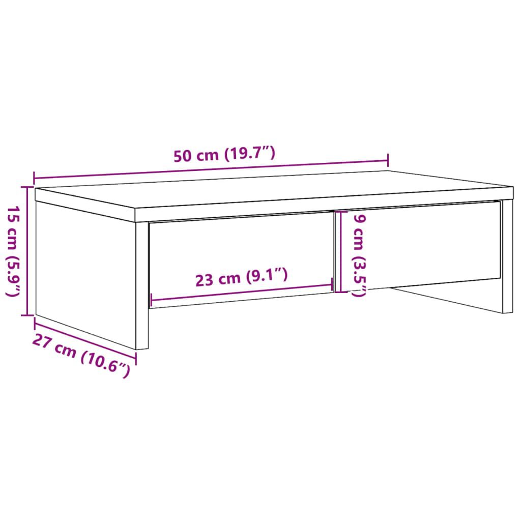 vidaXL Monitorstandaard met lades grijs sonoma eiken 50x27x15 cm