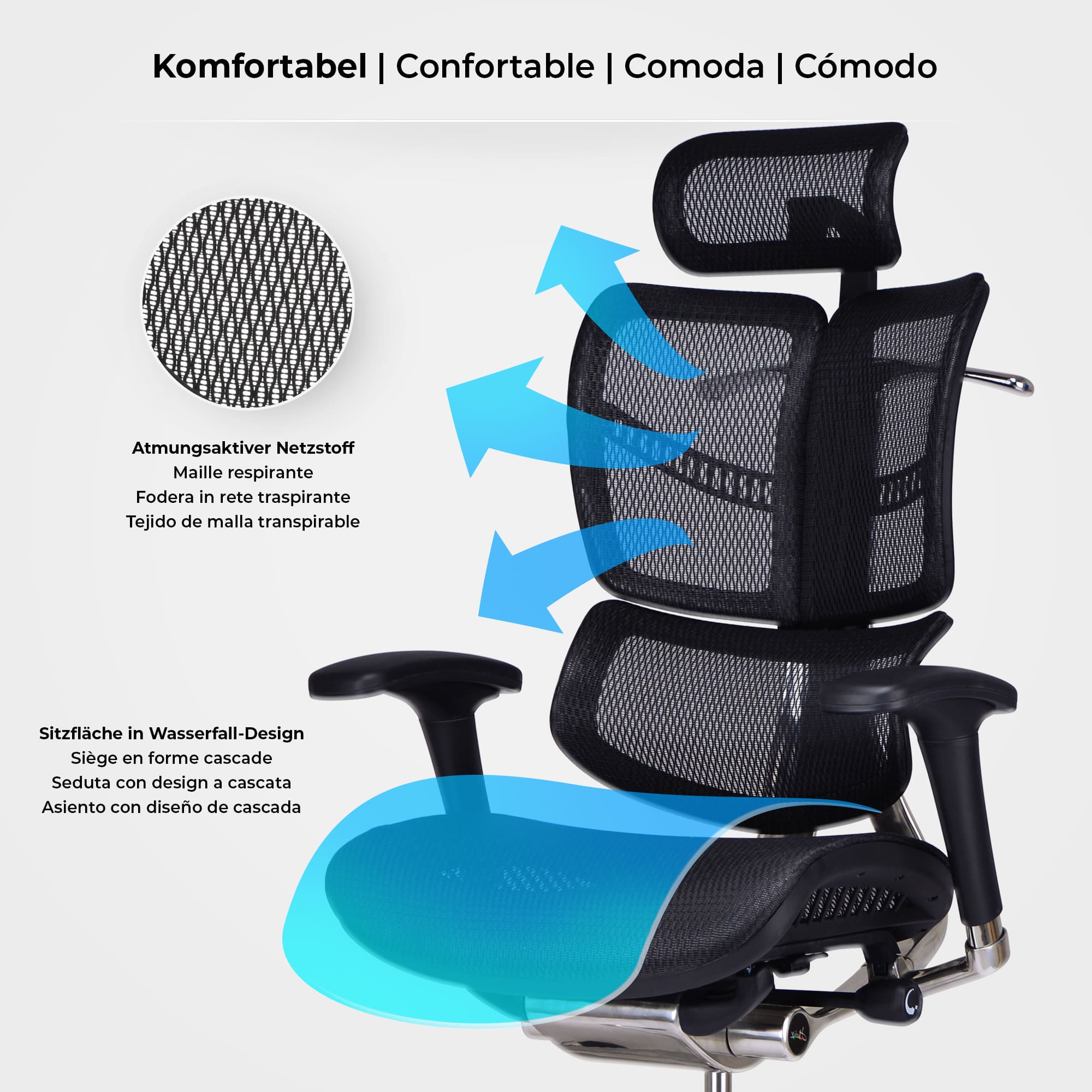 CLP Bürostuhl Norfolk Ergonomic I Ergonomischer Schreibtischstuhl I Kopfstütze