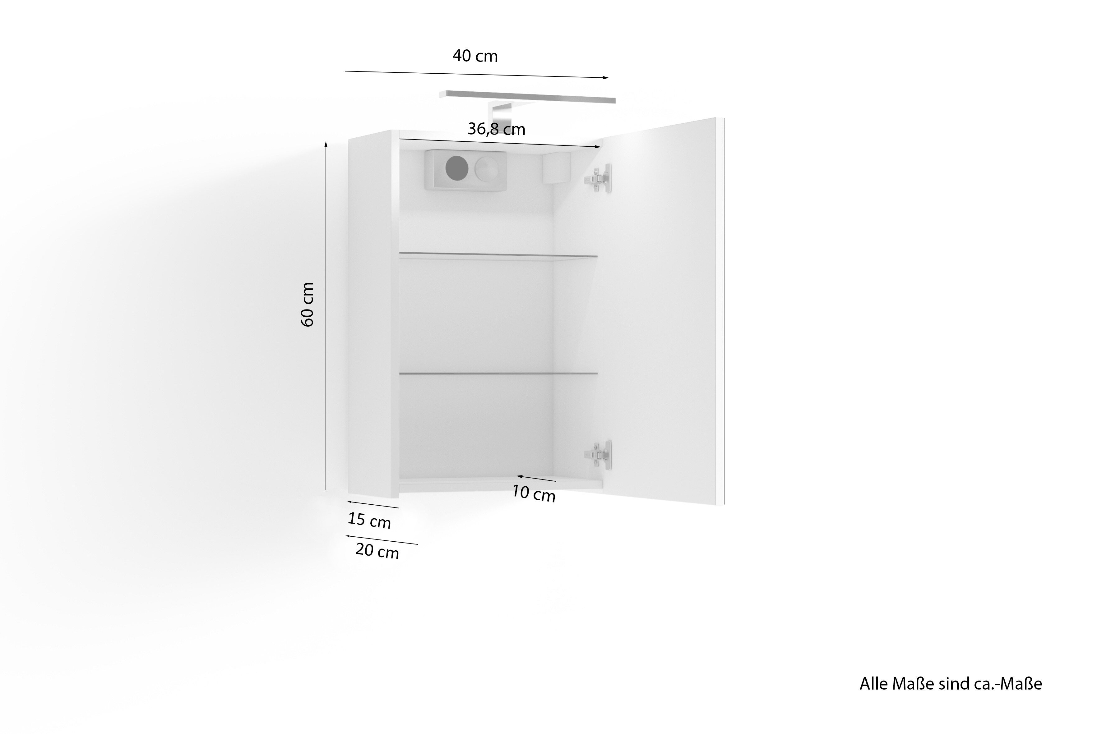 byLIVING Spiegelschrank SPREE, Breite 40 cm, weiß, LED Beleuchtung