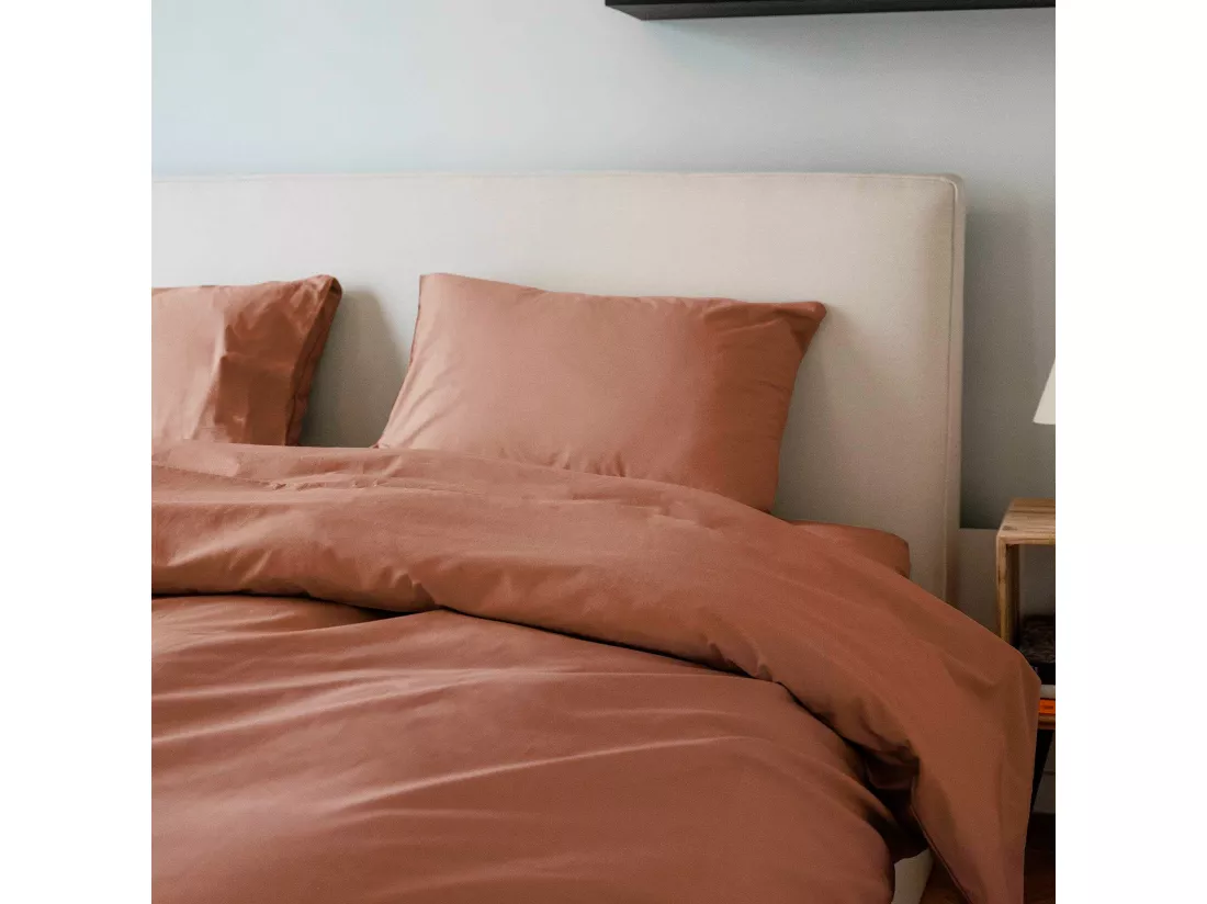 Parure - Draps Housse 160x200cm, Housse de couette 240x260cm, Taie d'Oreillers 65x65cm - Terracotta