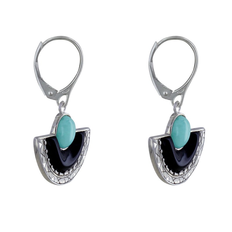Boucles d'Oreilles Argent Eventail de Corne et Perle de Larimar
