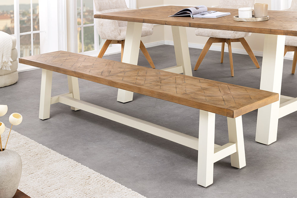 Massive Sitzbank HAMPTONS 200cm hellbraun creme Pinienholz