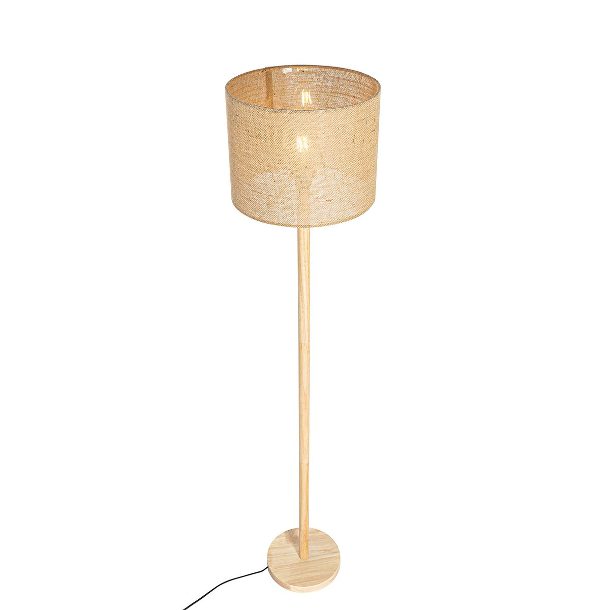 Landelijke vloerlamp hout met linnen kap naturel 32 cm - Mels