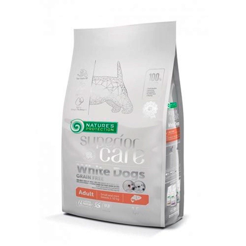 Ração Nature's Protection White Adult com Salmão, Sem Grãos, 1,5 kg