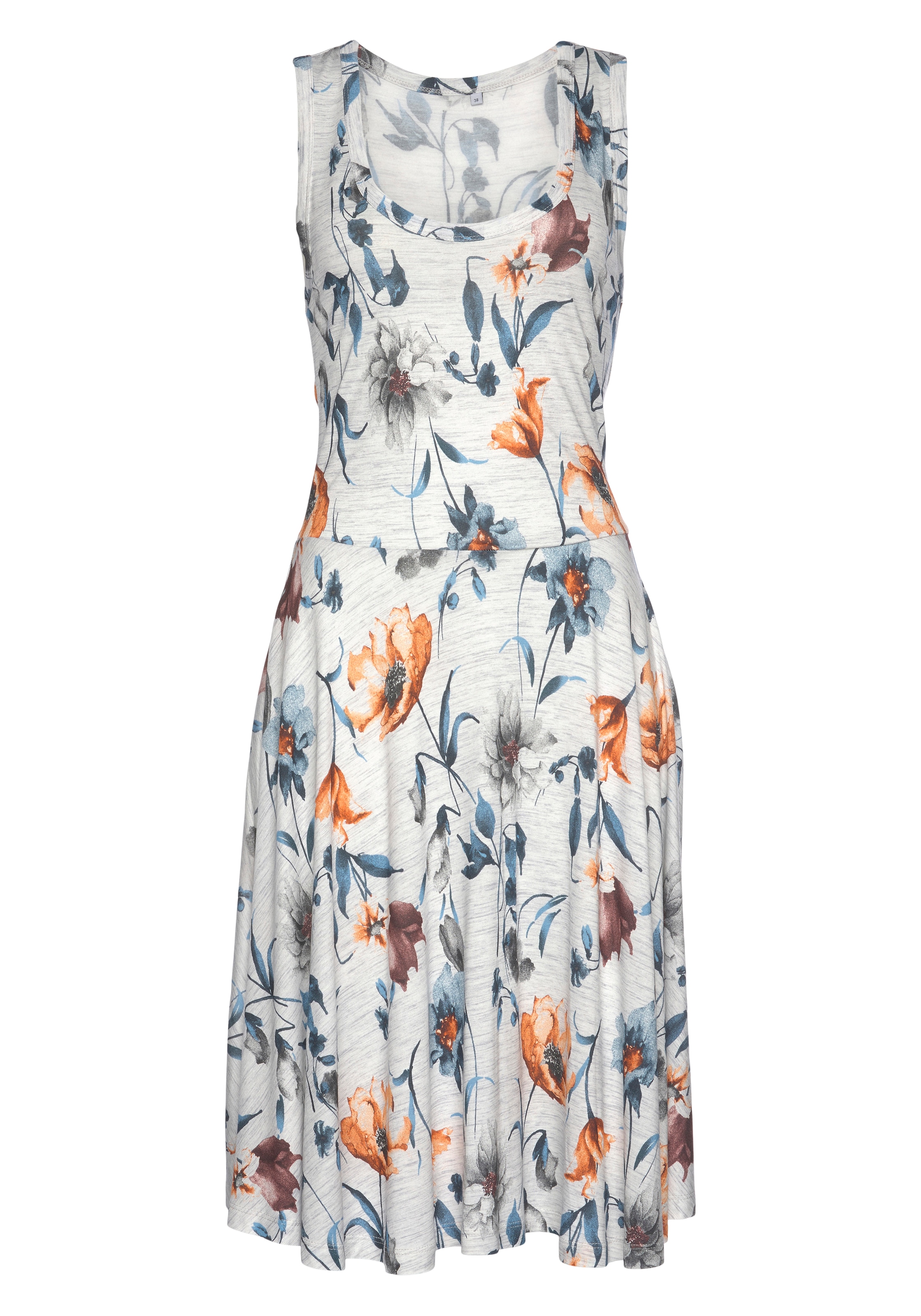 Vivance Jerseykleid mit Blumendruck und schwingendem Rock, Sommerkleid, Strandkleid