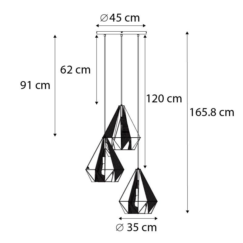 Industriële hanglamp goud met mesh 3-lichts - Carcass