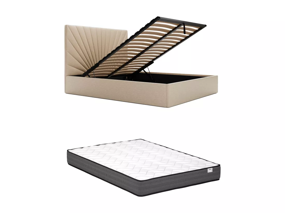 Lit coffre 160 x 200 cm - Tissu - Beige + Matelas - RILIODA de Pascal Morabito
