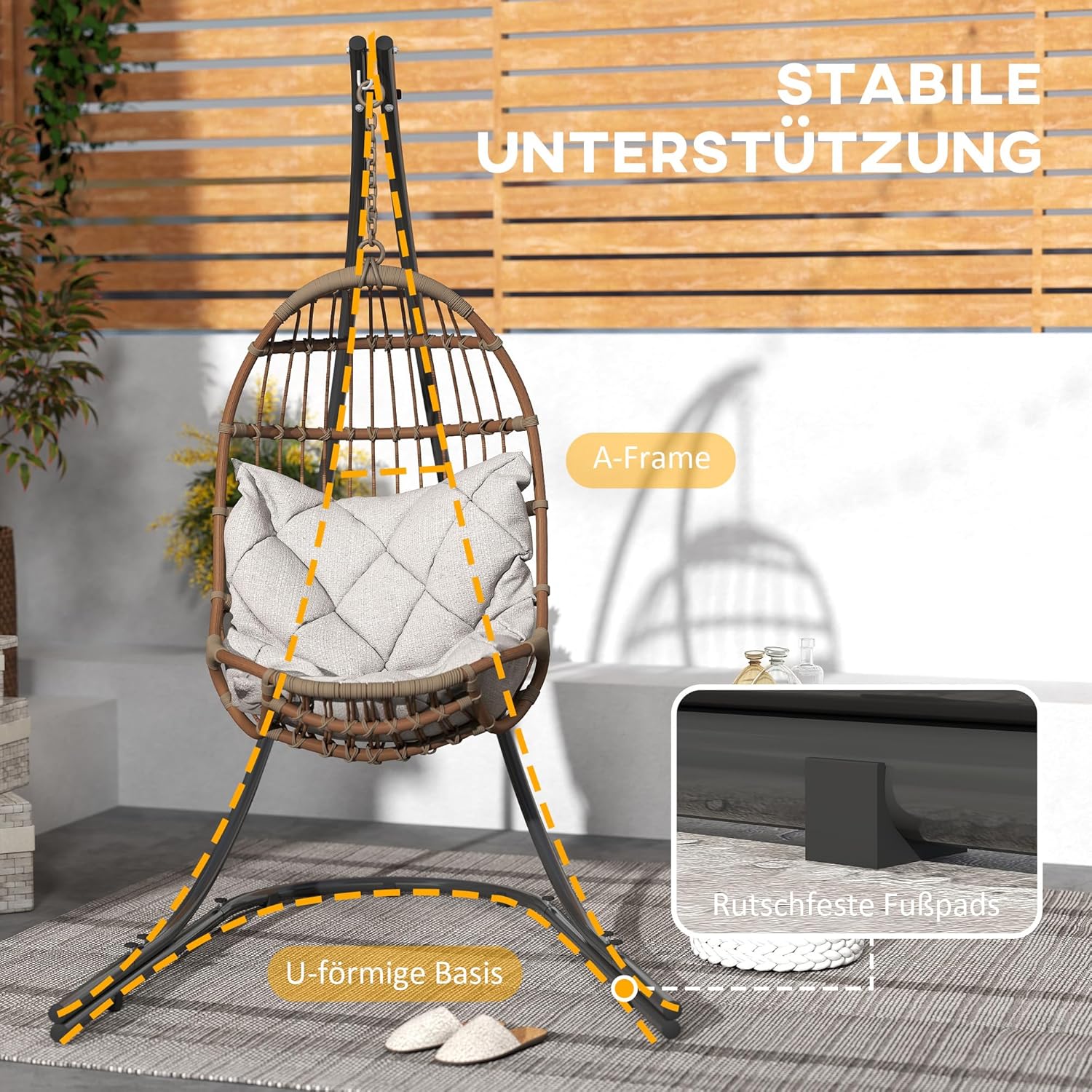 Outsunny Gestell für Hängesessel in C-Form Metall Ständer mit Sockel für Hängesitz Hängestuhl, Hängeschaukel Hängemattengestell bis 150kg, Hängestuhlgestell für Indoor Outdoor Balkon, Terrasse Schwarz