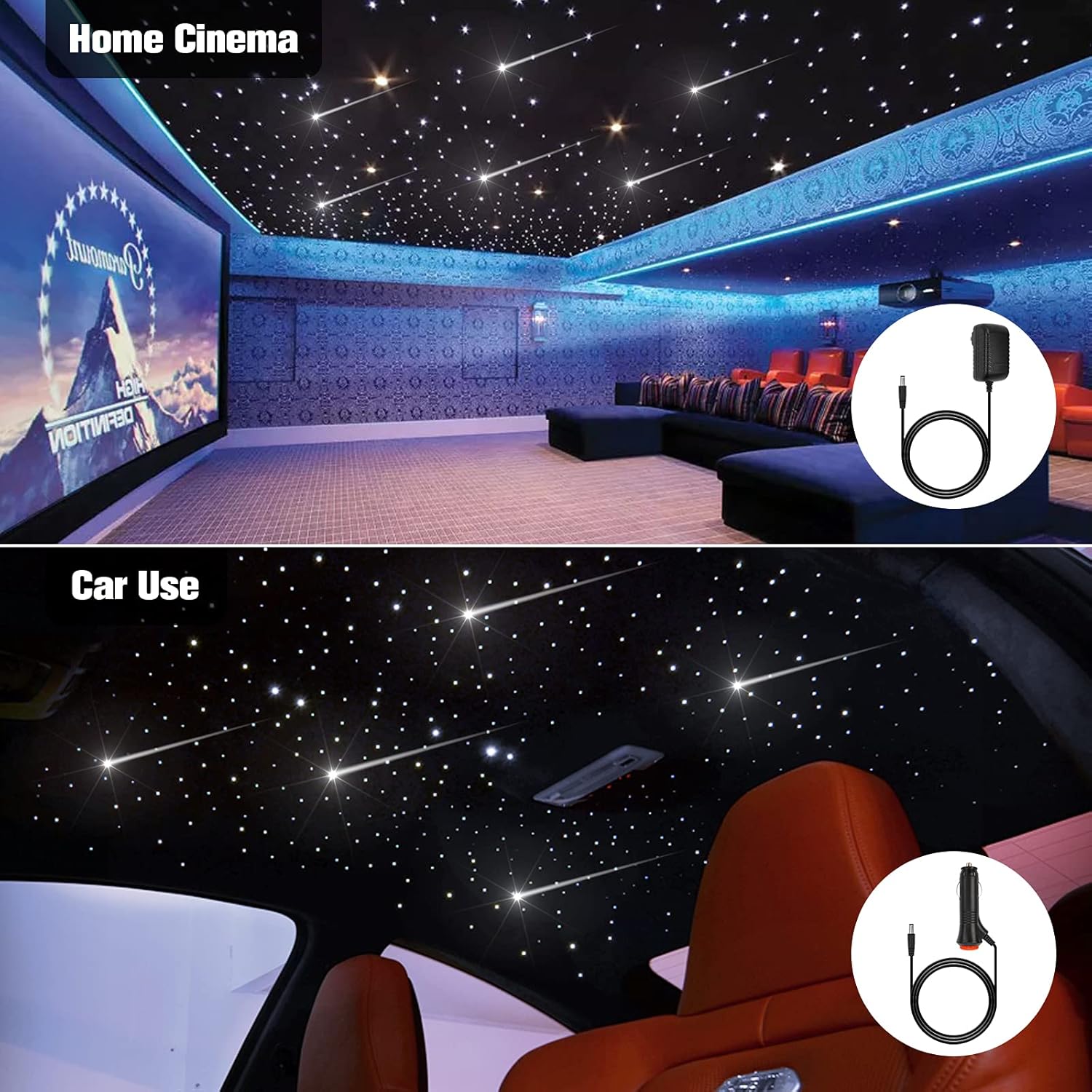 CHINLY Bluetooth Meteor 32W Funkeln RGBW APP LED Glasfaser Star Star Deckenleuchten Kit APP Gemischt 1008 Stück * 5m + 10 Kristalle Glasfaser + für Zuhause/Auto