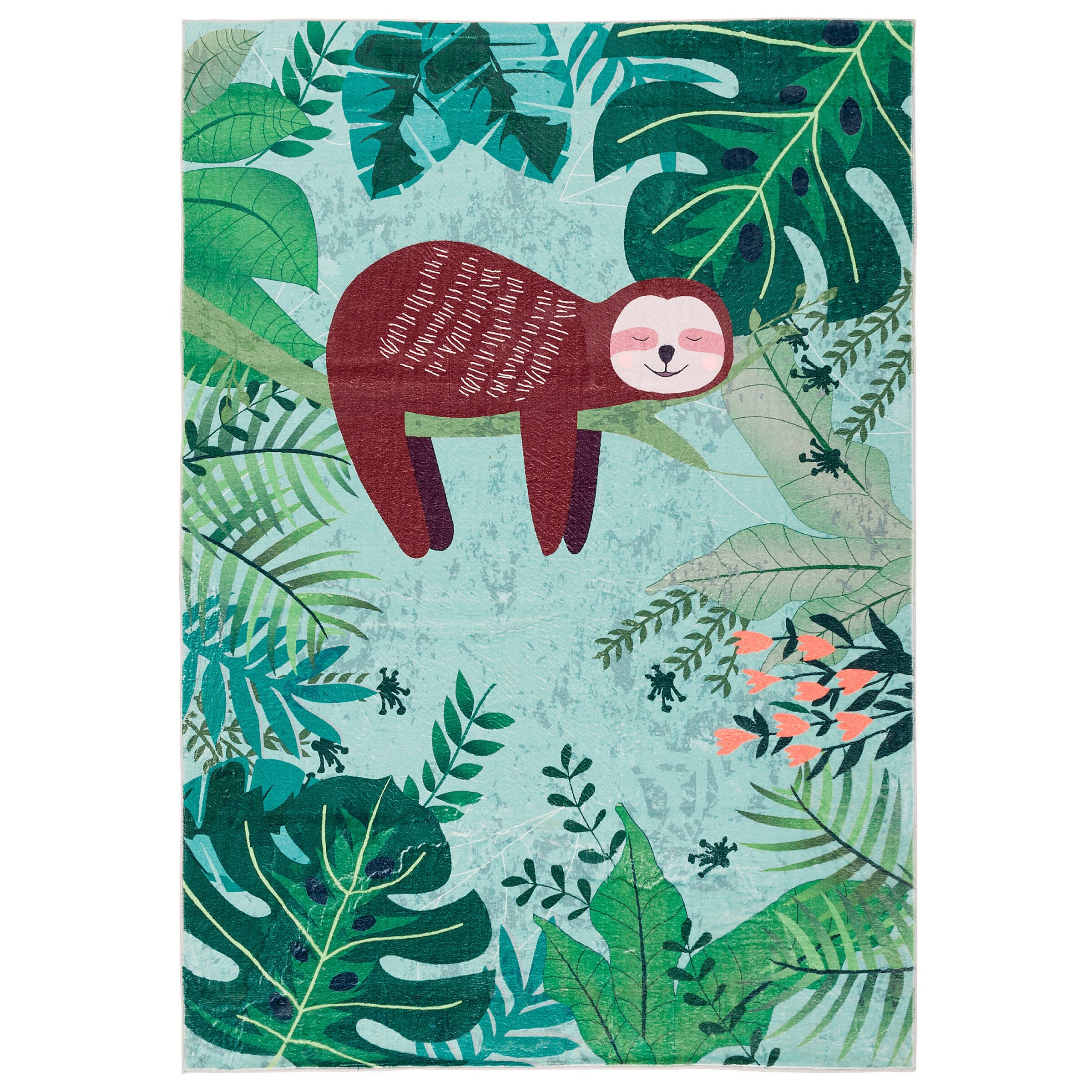 Pergamon Fellteppich Plush Kids Faultier Urwald Bunt - 140x200 cm
