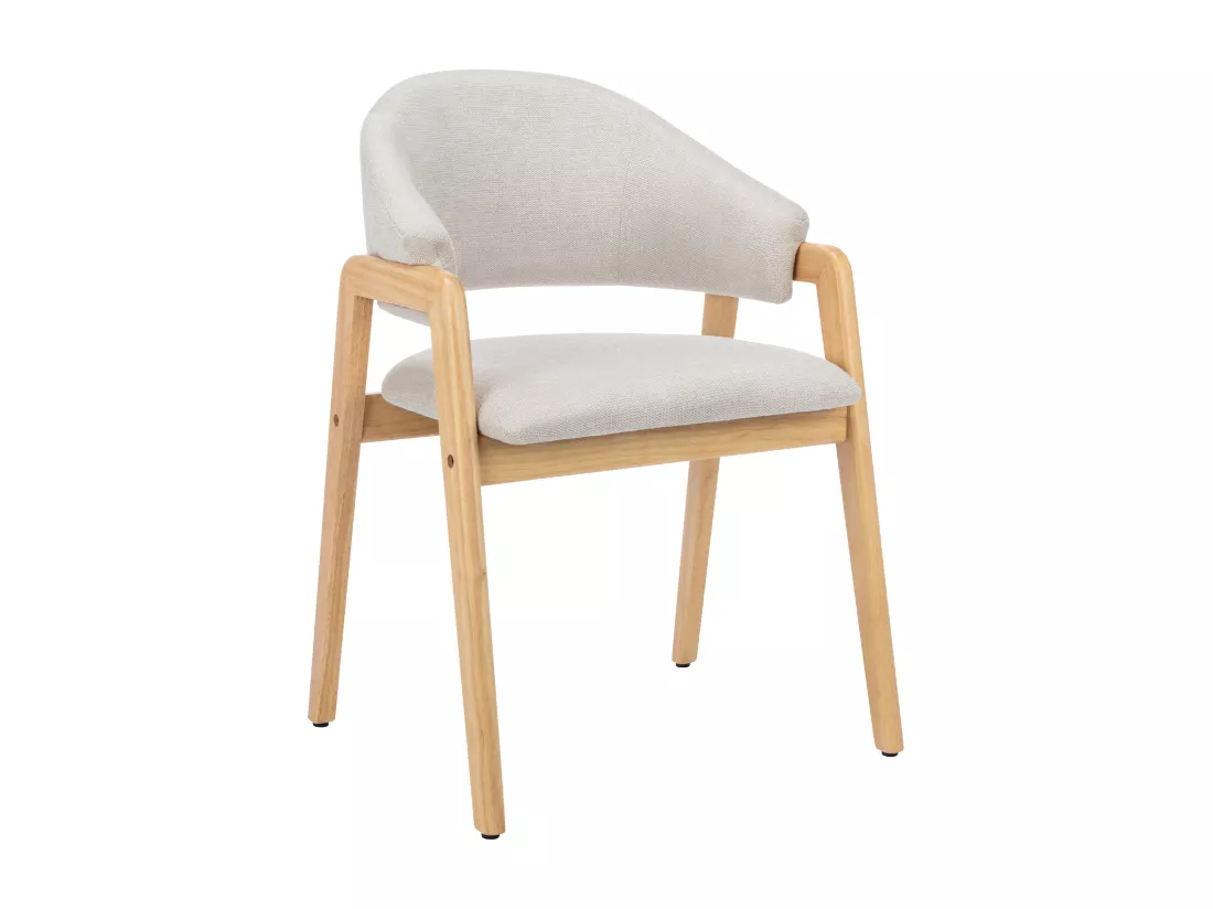 Lot de 2 chaises avec accoudoirs en tissu et bois d'hévéa - Beige et Naturel - SOLUNA