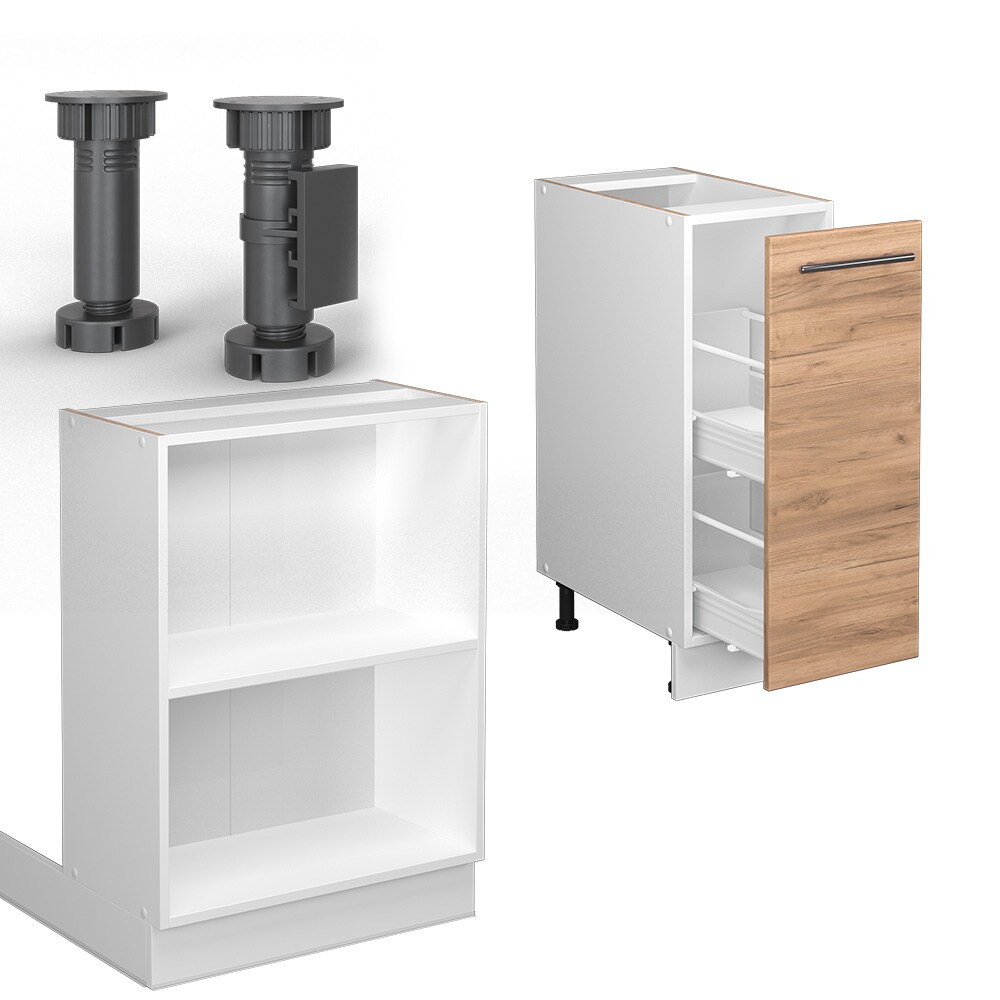 Vicco Kücheninsel Küchenblock Einbauküche Fame-Line Weiß Eiche Goldkraft 90 cm modern Küchen Schränke Apothekerunterschrank Schubunterschrank Regalinselunterschrank Softclose-Scharnier Küchenmöbel