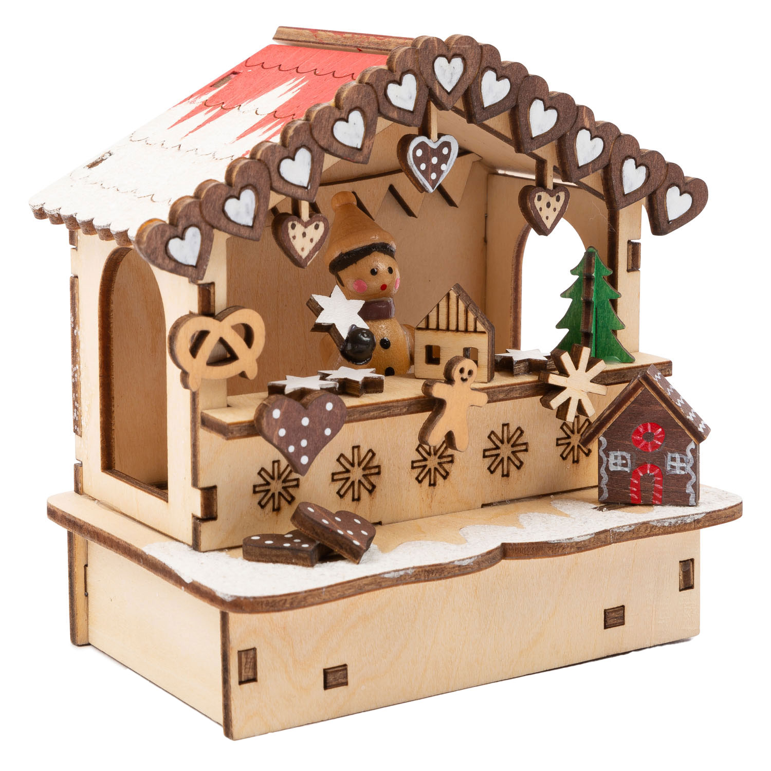 Small Foot - Houten Decoratie Kerstmarkt met Lampjes, Set van 3