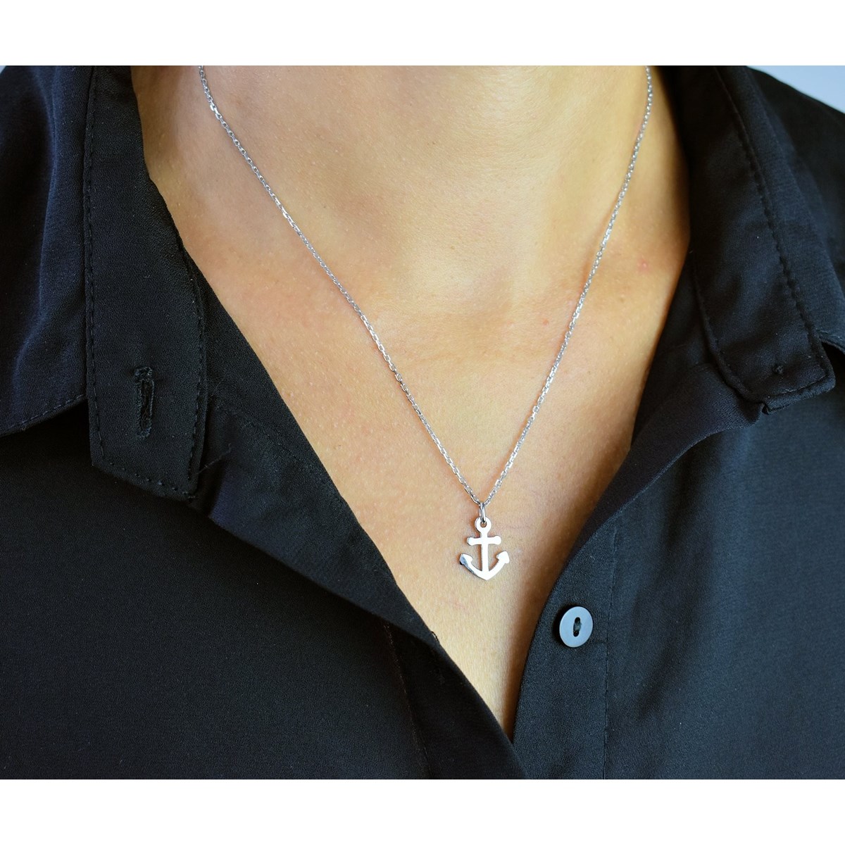 Collier petite ancre marine Argent 925 Rhodié