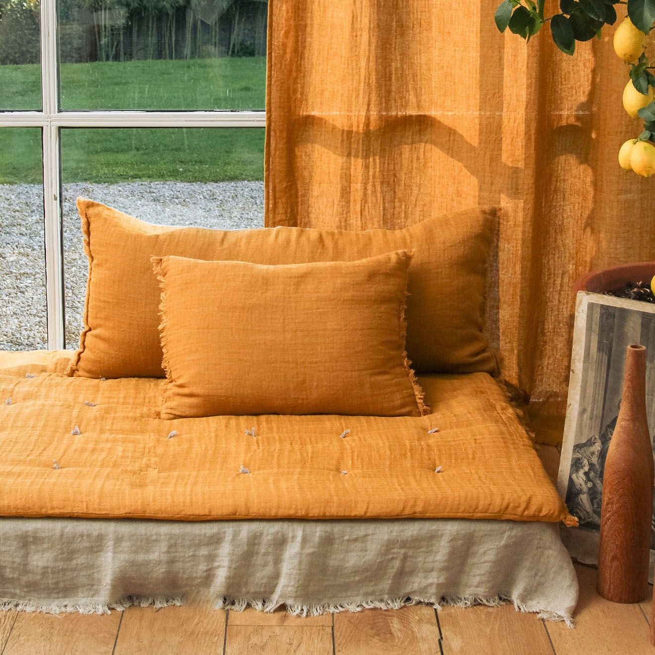 En Fil d'Indienne Housse de coussin Etaminee velours tabac - 40x55 cm