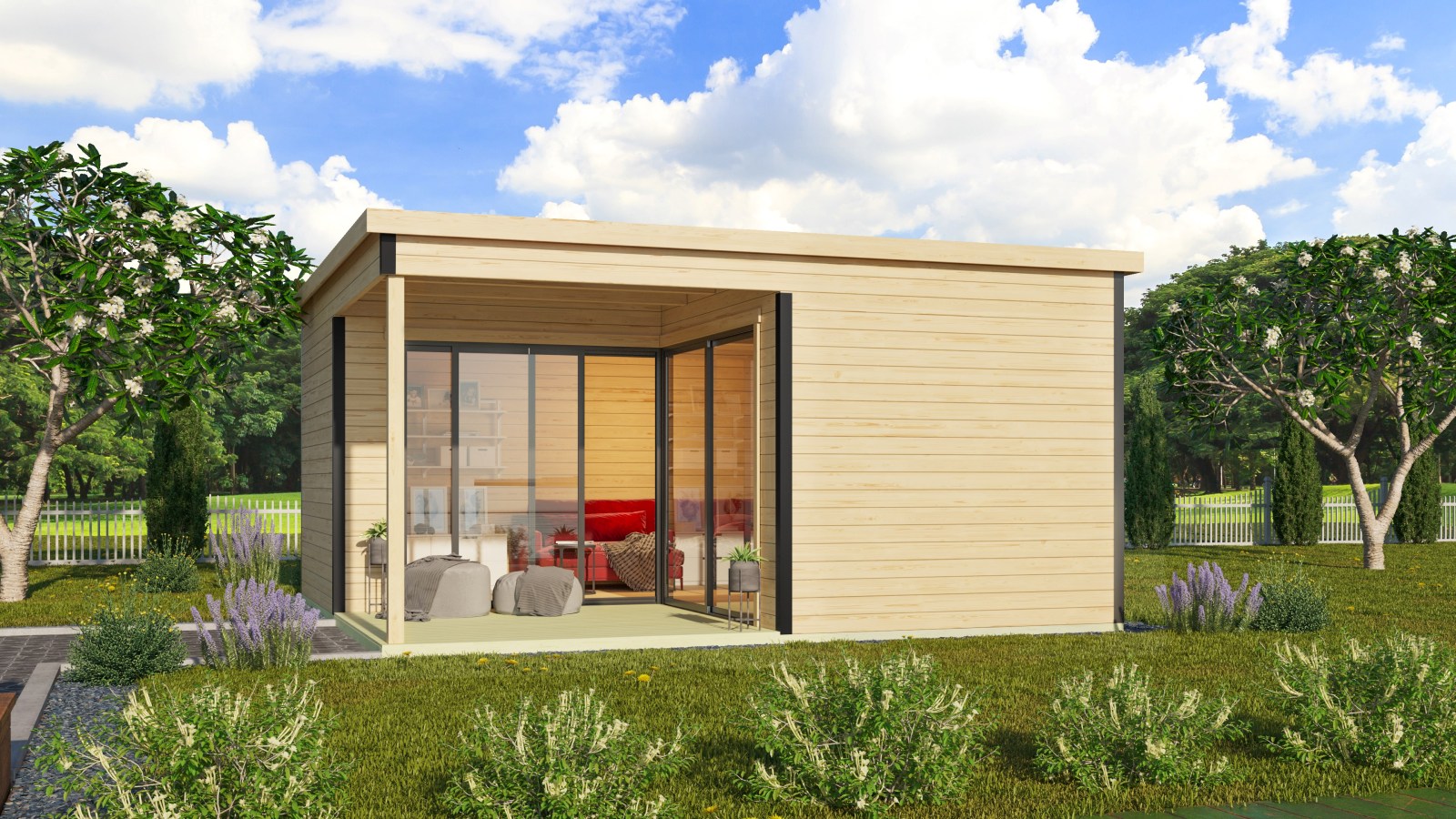 Gartenhaus DOMEO 6 LOGGIA - natur-anthrazit - Fichte massiv - 500x500 cm