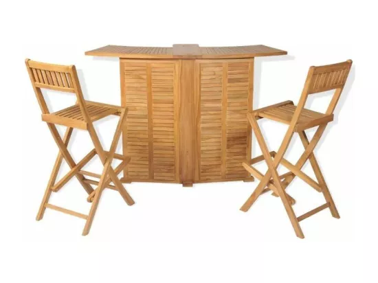 Comptoir de bar et 4 chaises hautes teck massif clair Aqual