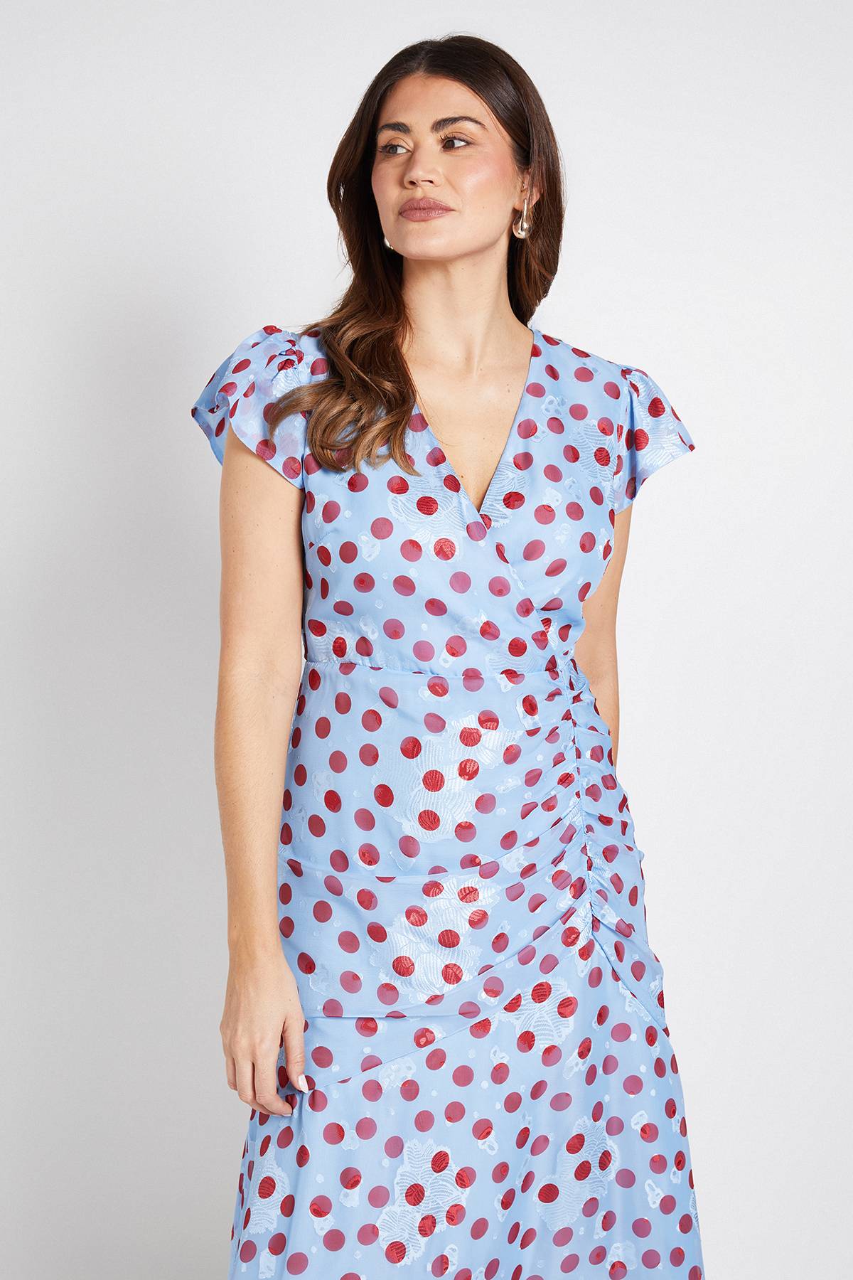 Wallis Robe Midi Cache-cœur À Imprimé Pois Avec Cape