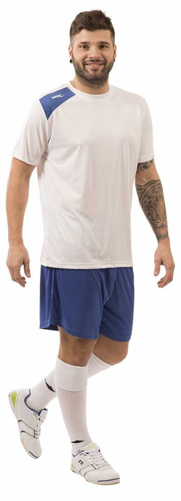 Camisa de futebol Softee totalmente branca/azul royal
