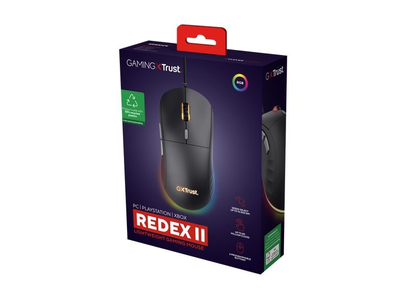 Trust Gaming-Maus GXT 925 Redex II Federleichte Gaming-Maus mit voll einstellbarer RGB-Beleuchtung
