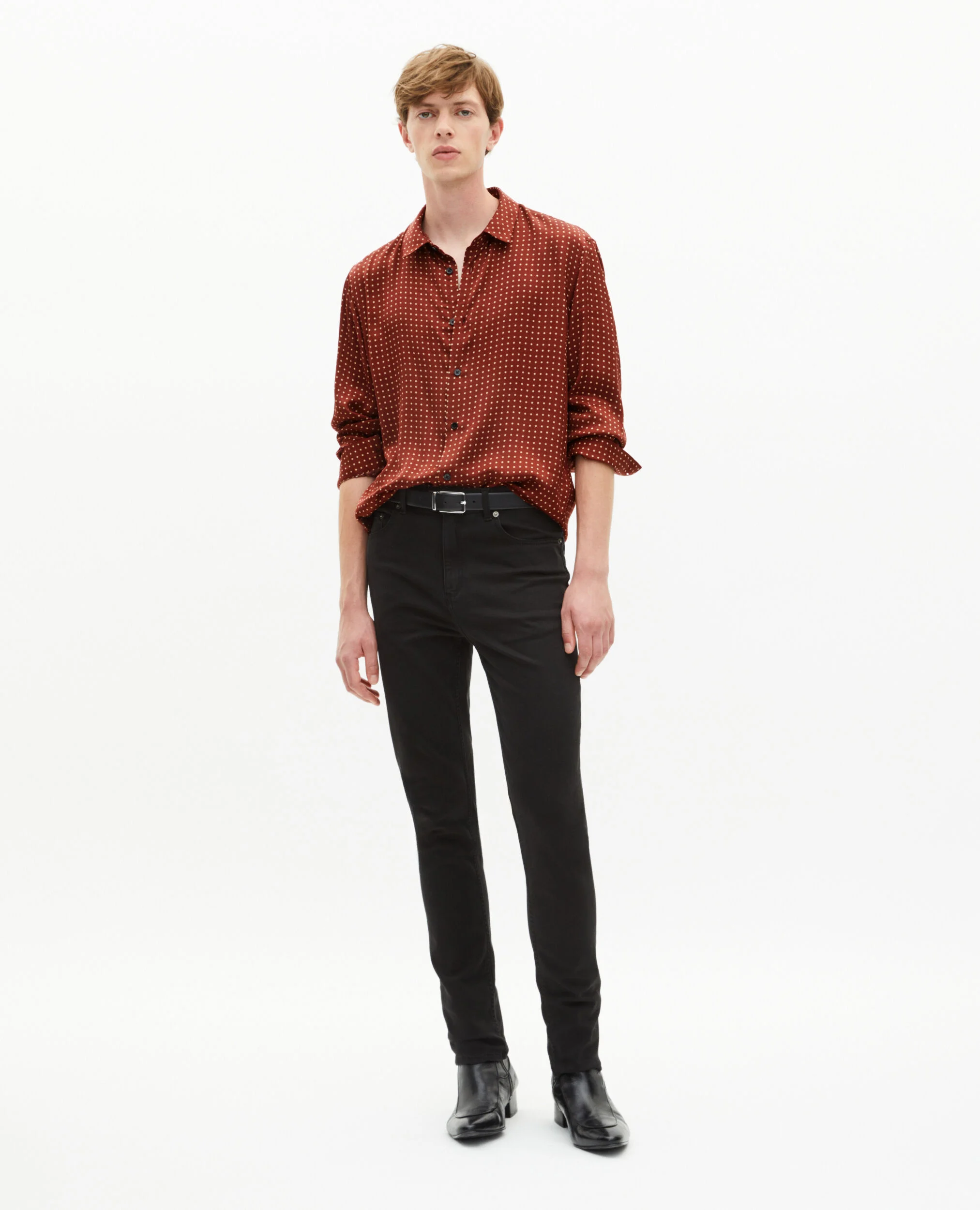Chemise à pois bordeaux