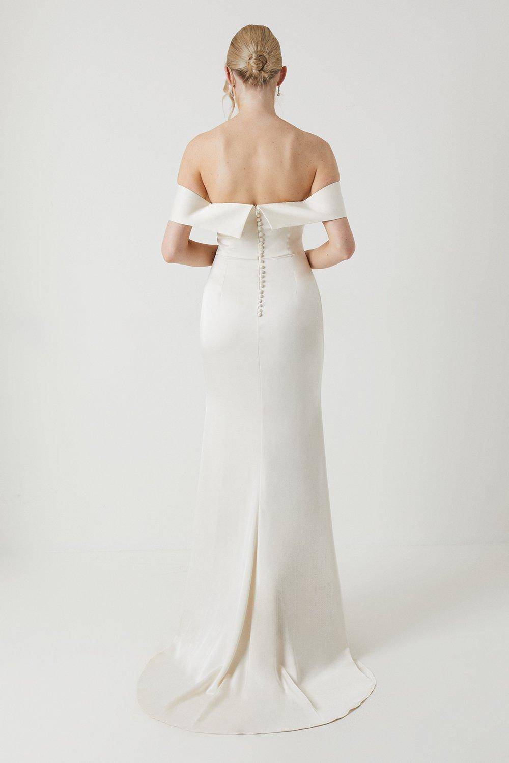 Coast Robe de Mariée Maxi Sirène en Satin Bardot avec Traîne