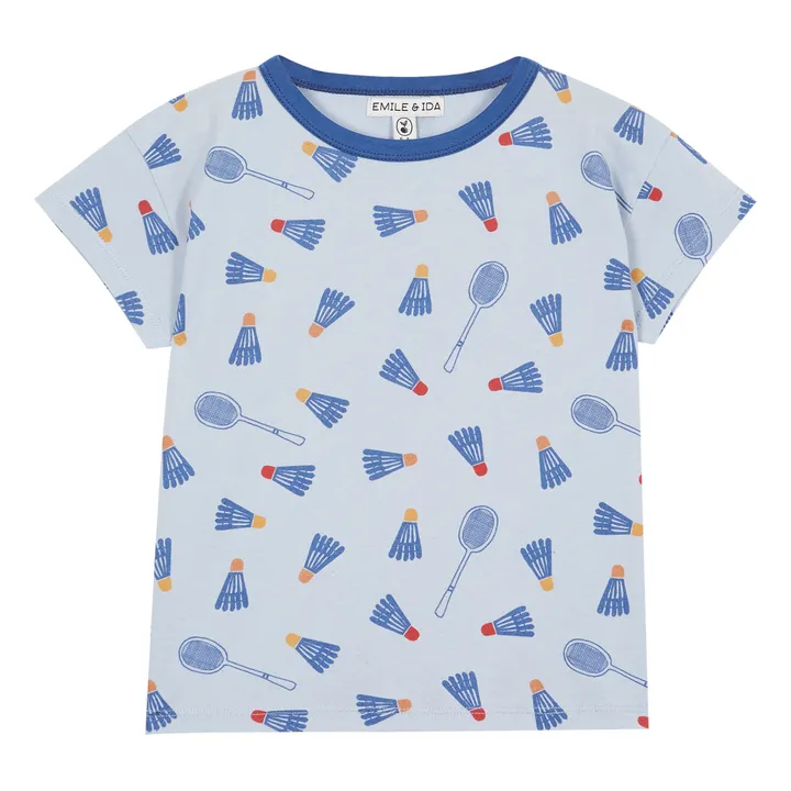 Emile et Ida T-Shirt Coton Bio Rayé Badmington | Bleu ciel