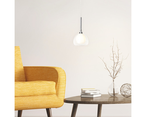 Hanglamp, 1-lichts, HxØ 126x16 cm, chroom/helder/wit