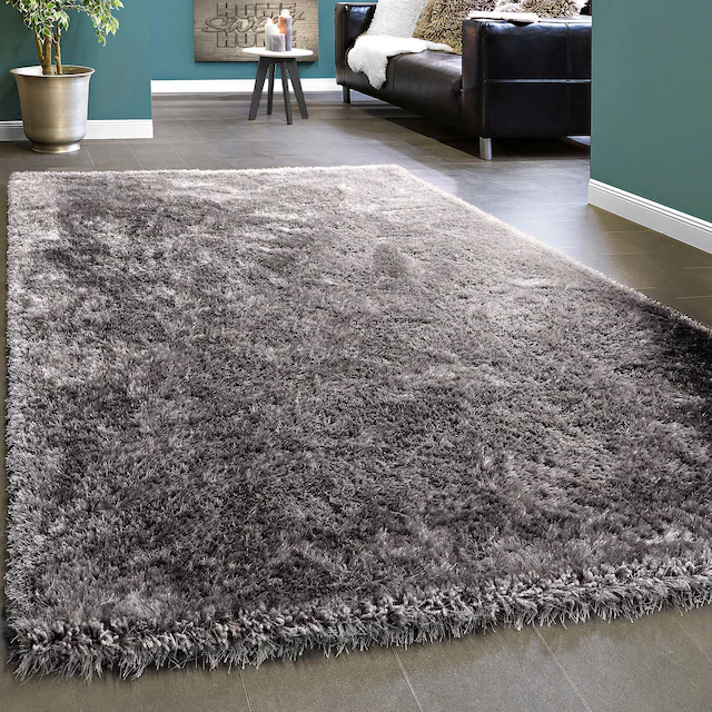 Paco Home Hochflor-Teppich »Touch 100« rechteckig 49 mm Höhe weicher Uni Shaggy mit Glanz Garn, Wohnzimmer