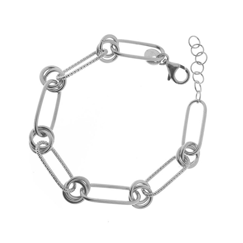 Bracelet Argent Grosse Maille Et Double Cercle Lisse Et Diamanté