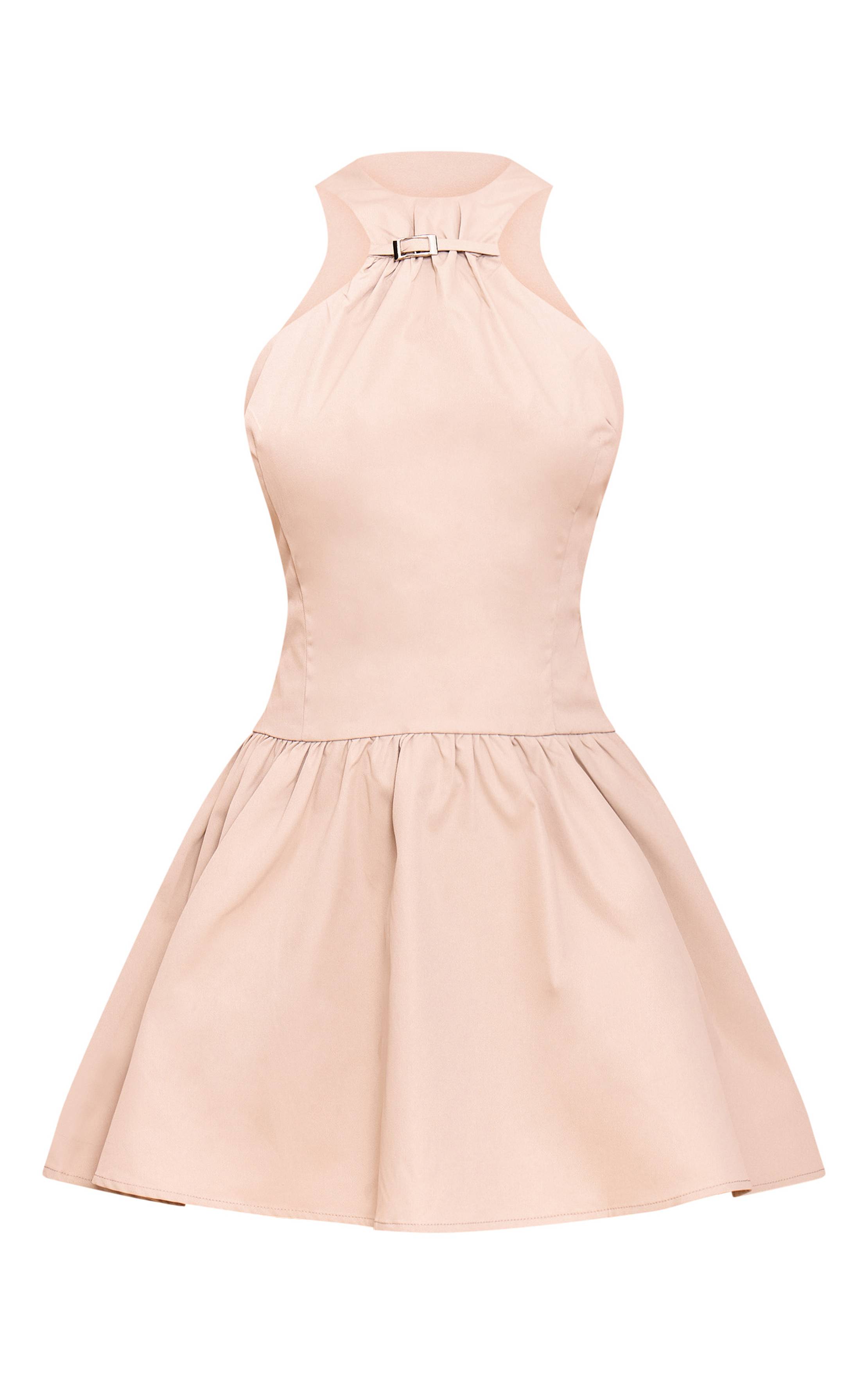 Gris Pierre Robe Droite Plissée Sans Manches Avec Détail Ceinture