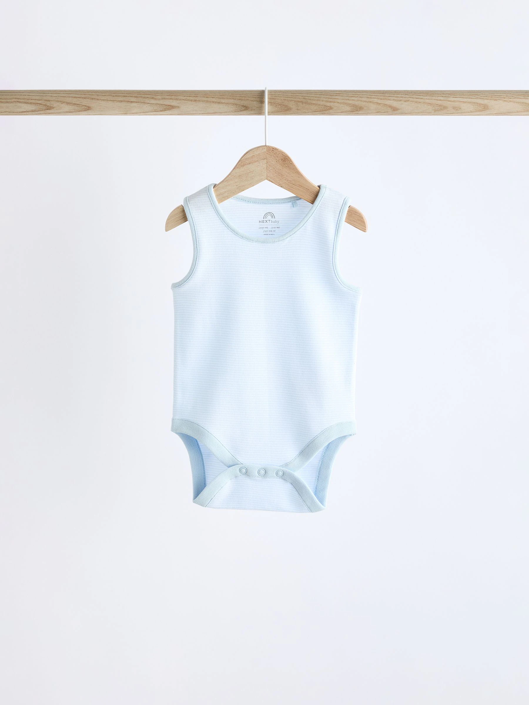 Blauw met beerprint - 5 babyhemdjes