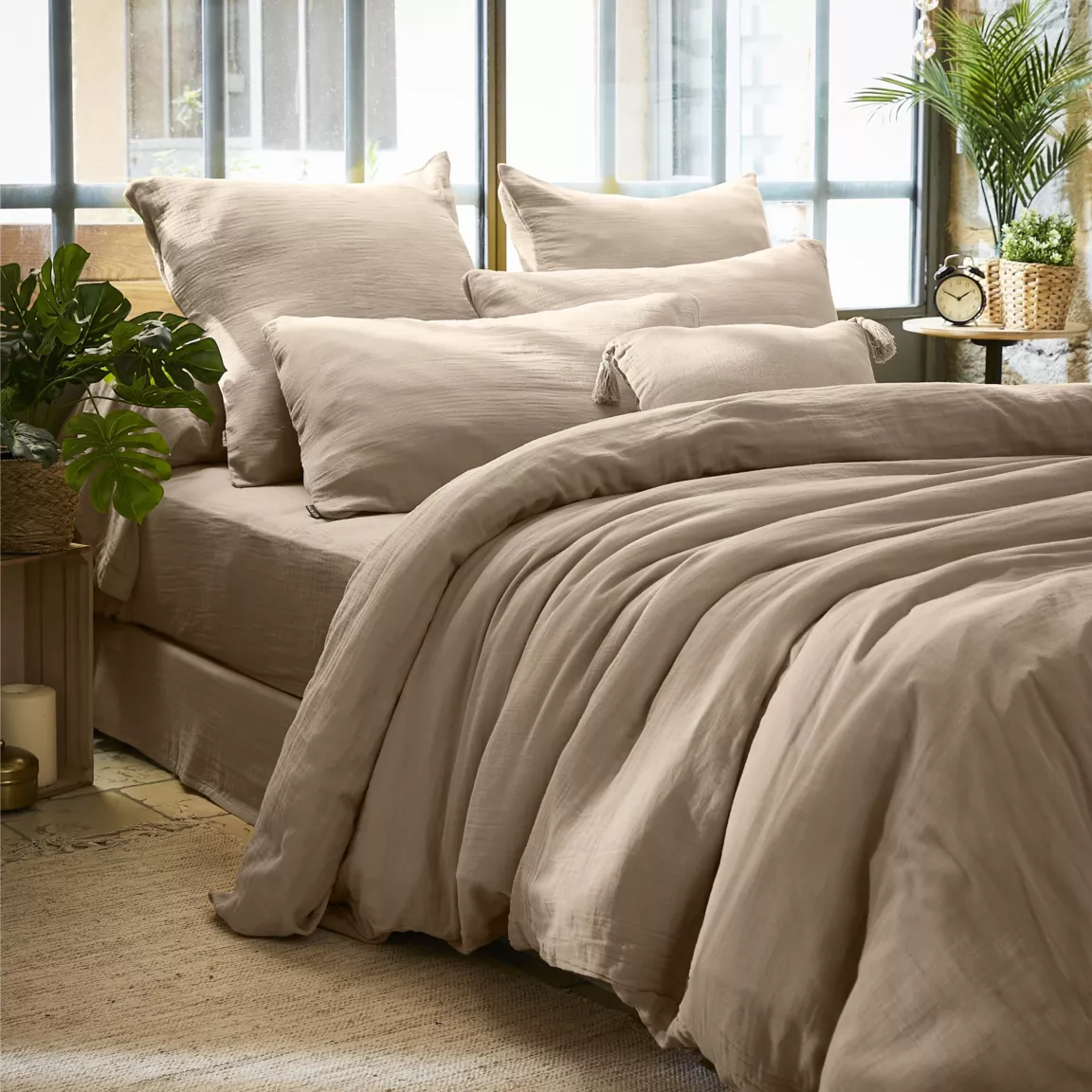 Housse de couette gaze de coton (200 x 200 cm) Gaïa Ficelle