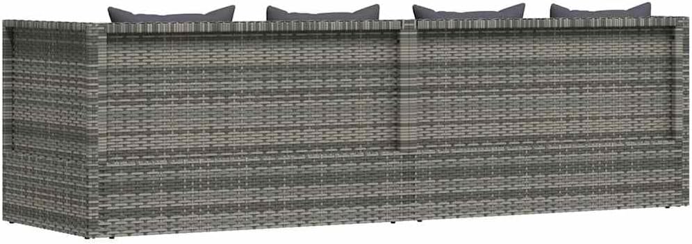 vidaXL Garten-Sofabett mit Kissen Gartensofa Gartenmöbel Gartenliege Loungebett Sofa Garten Schlafsofa Sofa Poly Rattan 200x60cm Grau