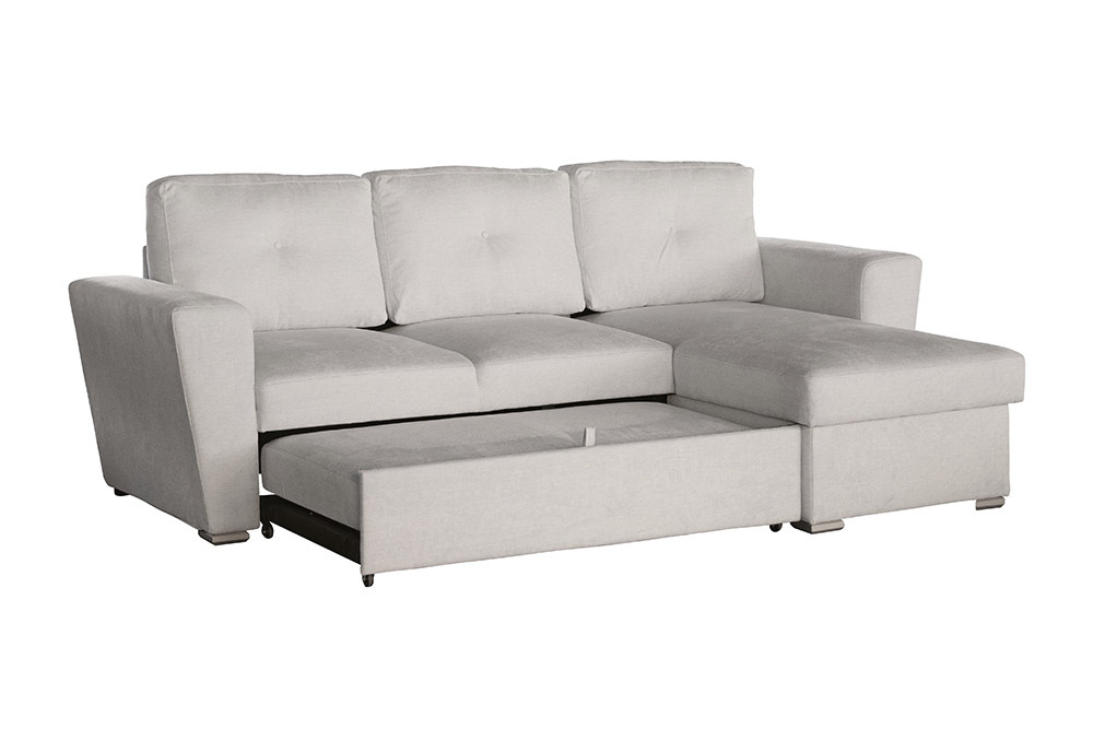 Schlafecksofa APARTMENT 245cm beige Strukturstoff inkl. Stauraum beidseitig aufbaubar