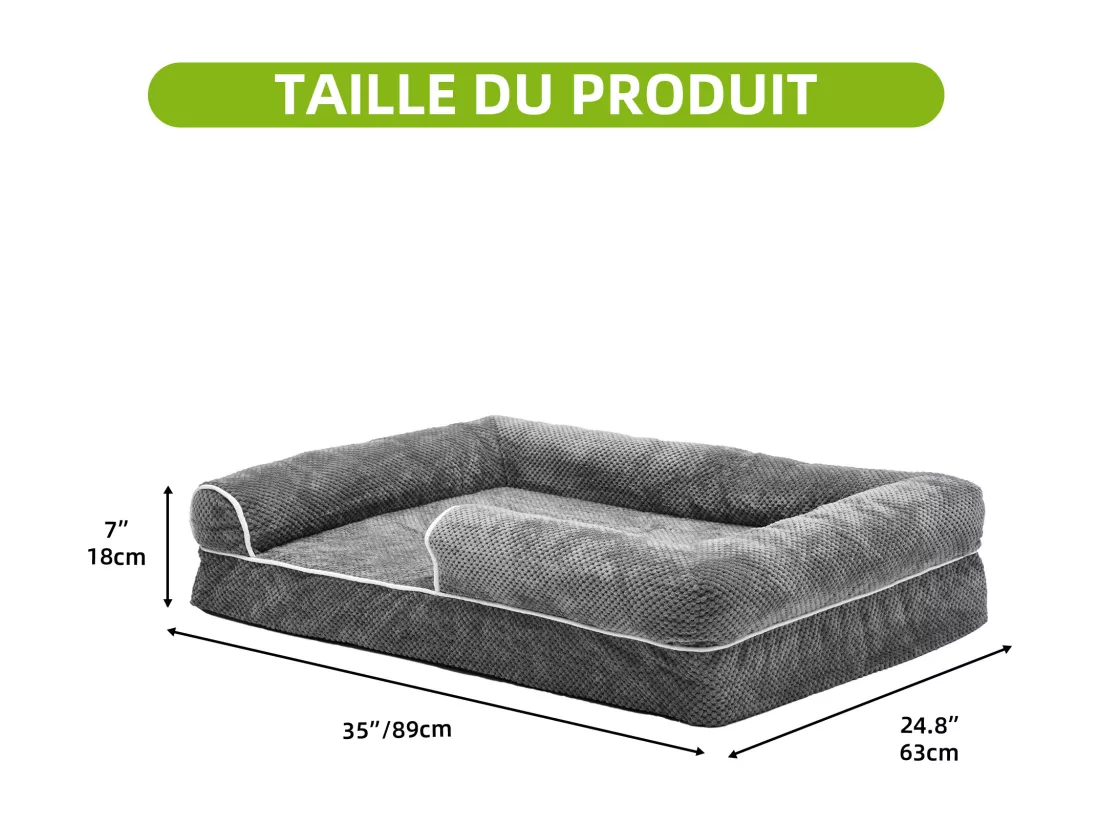 YITAHOME Panier - Moyen Chien - Gris - Dehoussable - Orthopédique - lit Chien - Matelas Lavable - 89x63cm