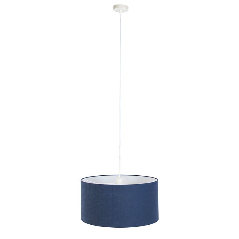 Moderne hanglamp wit met antiek blauwe kap 50 cm - Combi 1