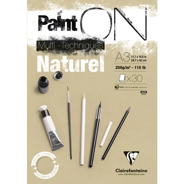 Paint-On Blok A3 250g med 30 arkbrunt/naturel papir, multi teknik, toplimet tegneblok